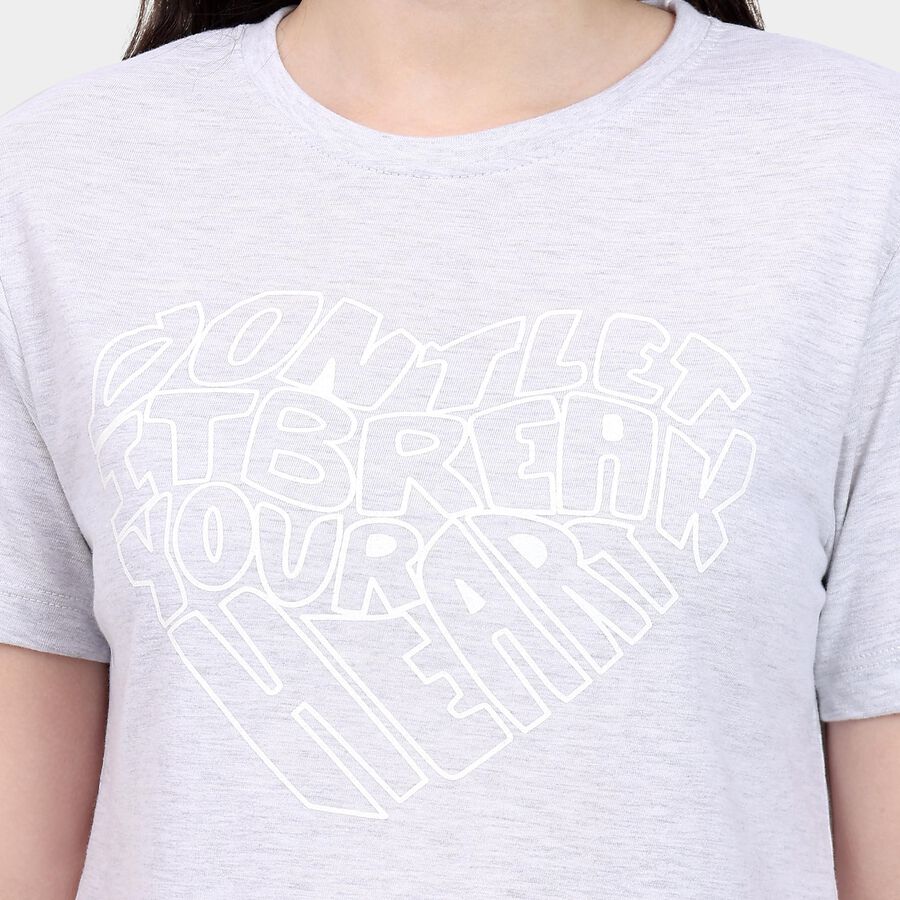Ladies' Round Neck T-Shirt , मिश्रित मध्यम ग्रे, large