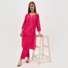 Women's Bright Fuchsia Pink Cotton Solid Ethnic Set, Fuchsia, small image number null