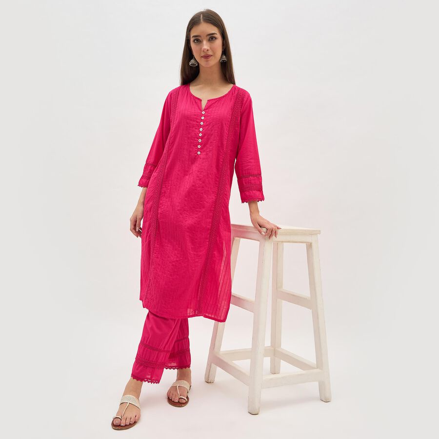 Women's Bright Fuchsia Pink Cotton Solid Ethnic Set, Fuchsia, large image number null