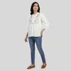 Women's White Embroidered Mandarin Collar Regular Fit Shirt, सफ़ेद, small