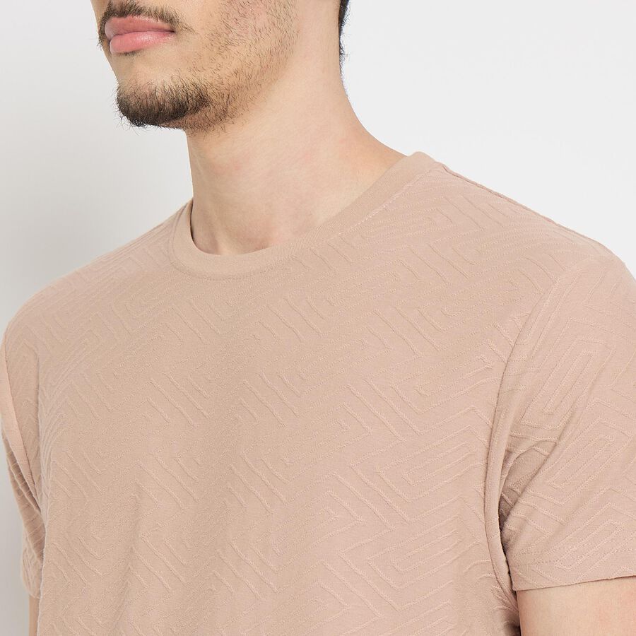 Men's Round Neck Half Sleeves T-Shirt , गुलाबी, large