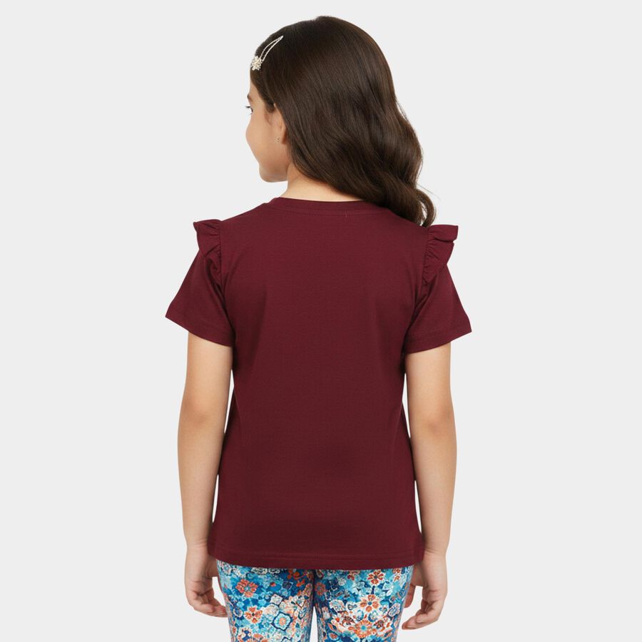 Girls Purple Cotton Round Neck Regular T-Shirt, बैंगनी, large