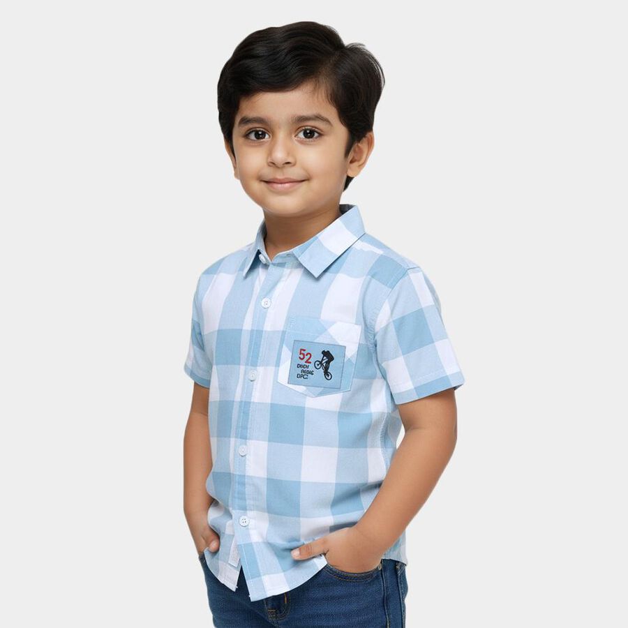Boys Light Blue Cotton Half Sleeve Classic Casual Shirt, Light Blue, large image number null