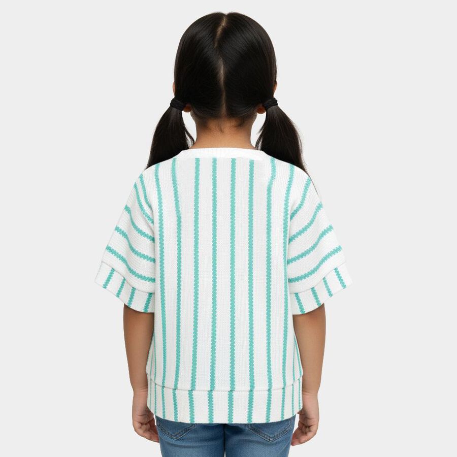 Girls Light Teal and White Round Neck Casual T-Shirt, Light Blue, large