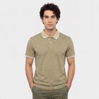 Men's Beige Cotton Polo Neck Printed T-Shirt, Beige, small