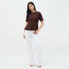Women's Rich Chocolate Brown Round Neck Casual Peplum Top, Brown, small