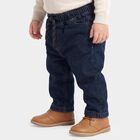 Infants' Navy Blue Relaxed Fit Drawstring Waist Jeans, Dark Blue, small