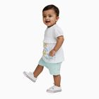 Infant Girl White Cotton Floral Top and Mint Green Shorts Set, एक्वा, small image number null