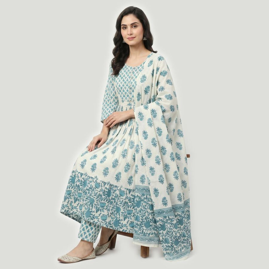 Women's Light Blue Cotton Floral Printed Ethnic Set, Light Blue, large