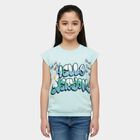 Girls' Light Blue Cotton Round Neck Graphic Print T-Shirt, Light Blue, small