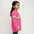 Girls Bright Pink Crew Neck Casual Pullover, Pink, small image number null