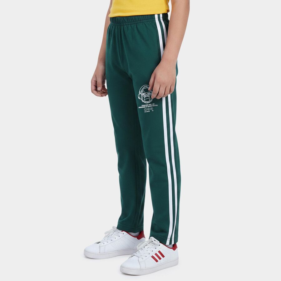 Boys Dark Green Regular Fit Side Striped Pyjama, गहरा हरा, large