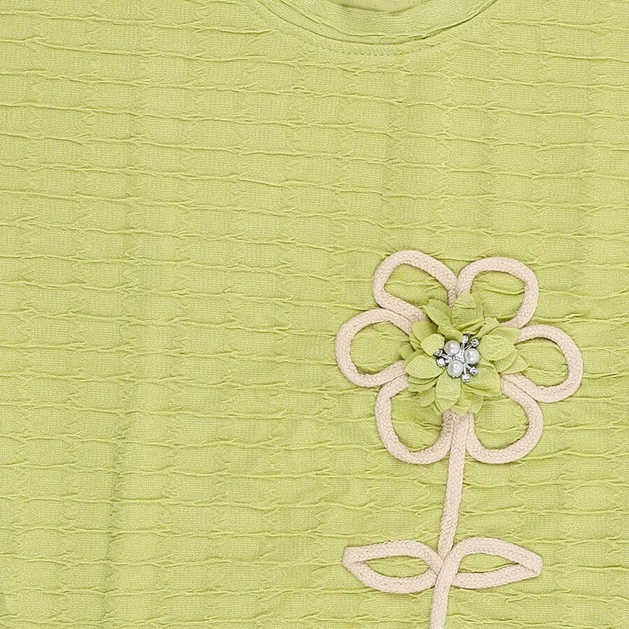 Girls Light Sage Green Round Neck Casual T-Shirt, हल्का हरा, large