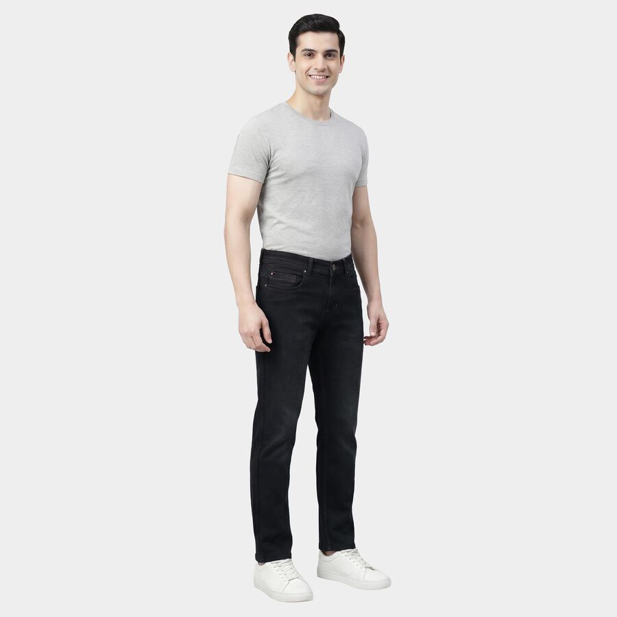 Men's Navy Blue Slim Fit Washed Jeans, गहरा नीला, large