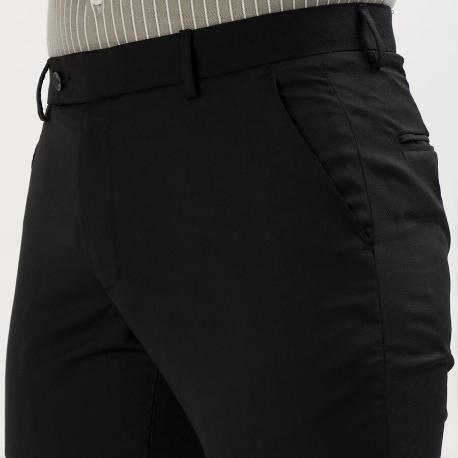 Men's Dark Charcoal Black Slim Fit Flat-Front Formal Trousers, Black, large