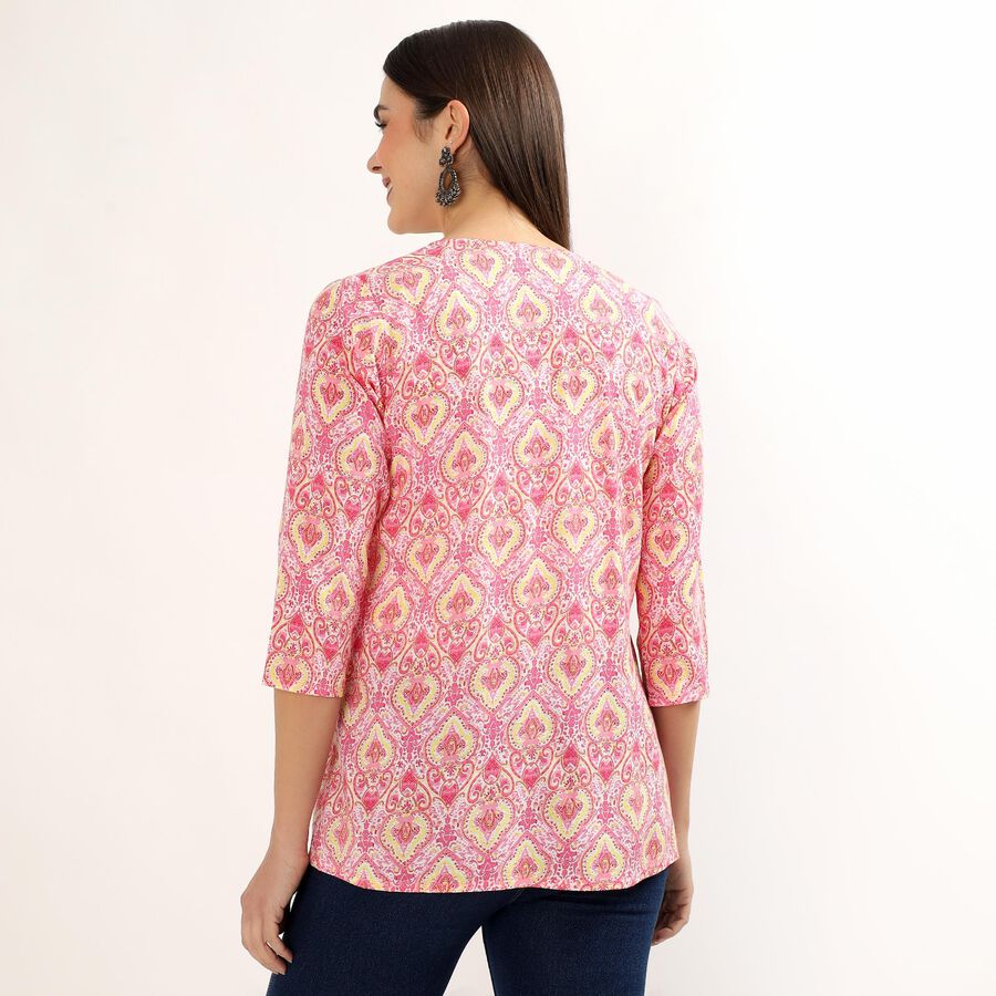 Women's Light Pink Notch Neck Floral Printed Kurti, Light Pink, large