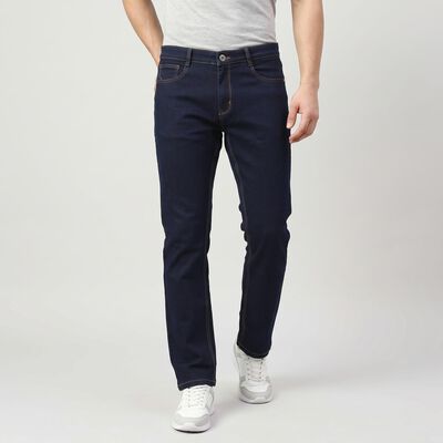 Men's Navy Blue Slim Fit Solid Jeans