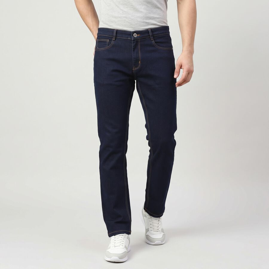 Men's Navy Blue Slim Fit Solid Jeans, Dark Blue, large