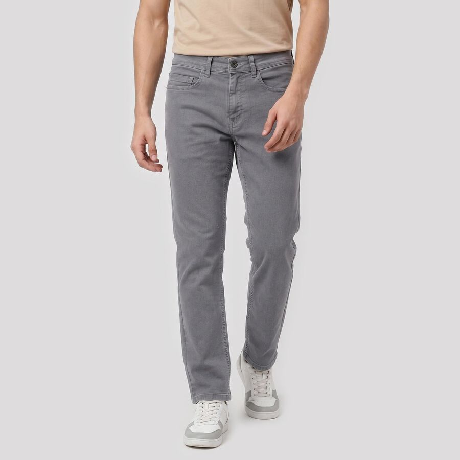 Men's Grey Slim Fit Solid Jeans, Light Grey, large