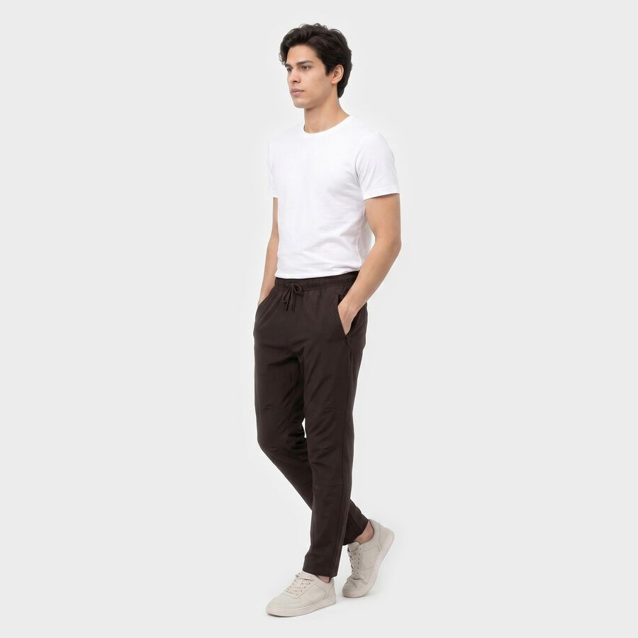 Men's Brown Straight Fit Zip Pocket Track Pants, Brown, large