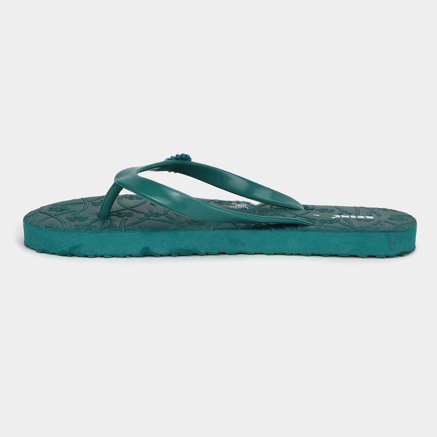 Women's Green Embellished Flip-Flops Slippers, हरा, large