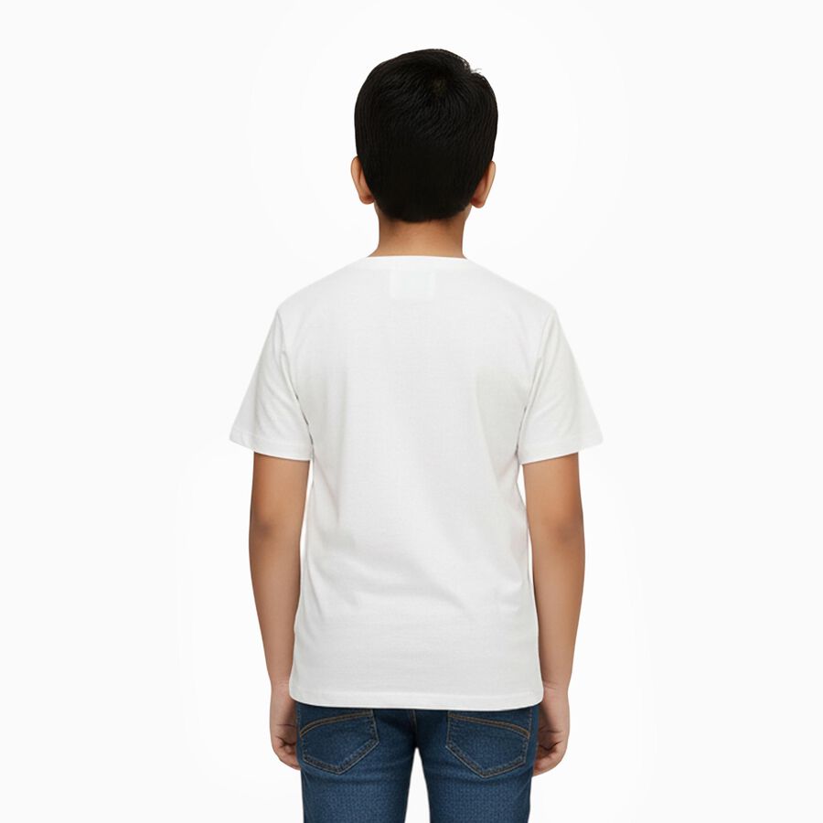 Boys Bright Eggshell White Crew Neck Casual T-Shirt, White, large image number null