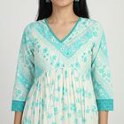Women's Light Blue V-Neck Floral Printed Kurta, Light Blue, small