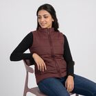 Women's Maroon Stand Collar Puffer Jacket, Wine, small