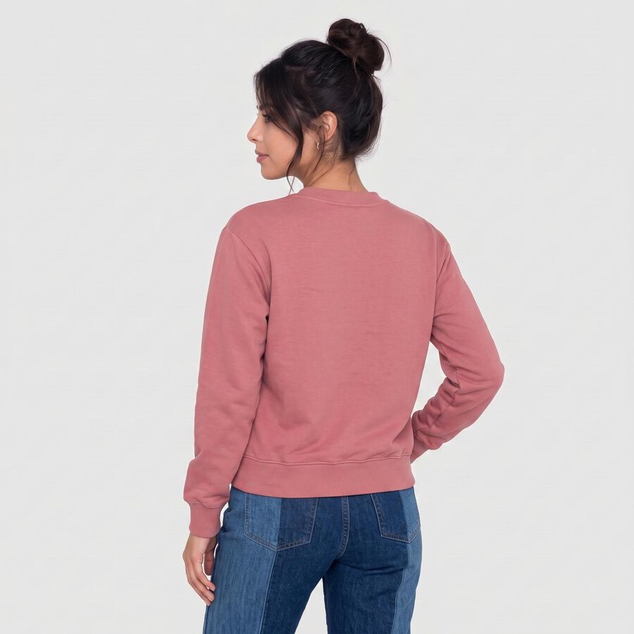 Women Pink Crew Neck Pullover Sweatshirt, Pink, large