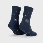 Women's Navy Blue Regular Fit Printed Pack of 1 Socks, नेवी ब्लू, small