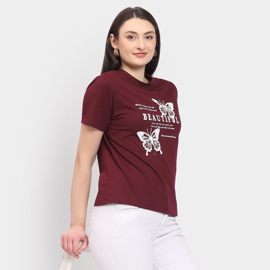 Ladies' Round Neck T-Shirt, Wine, large