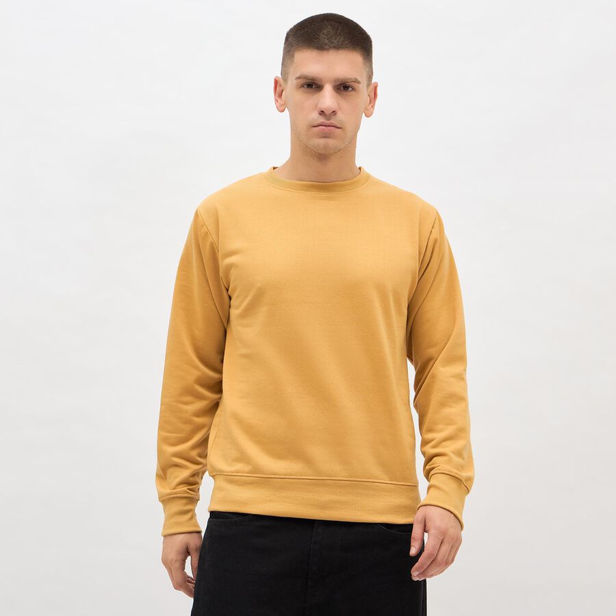 Men's Mustard Crew Neck Casual Sweatshirt, मस्टर्ड, large image number null