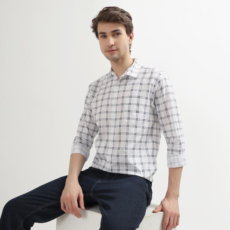 Men's Rich Eggshell White Cotton Classic Casual Shirt, White, large