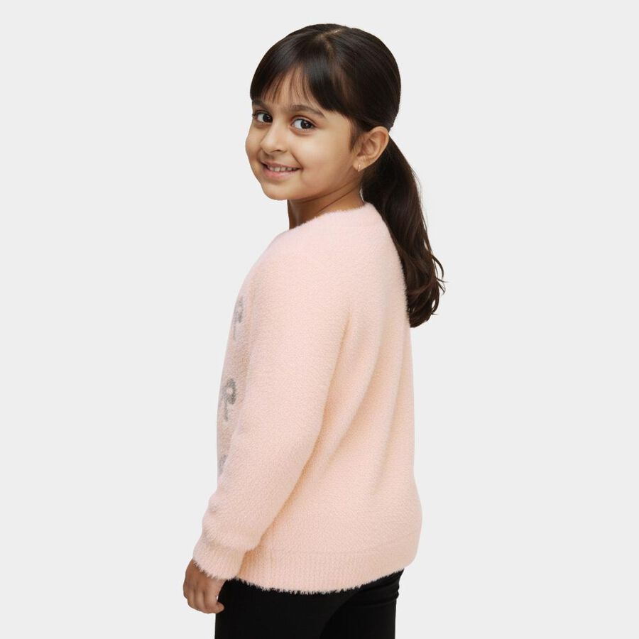 Girls Light Pink Round Neck Casual Pullover, हल्का गुलाबी, large image number null