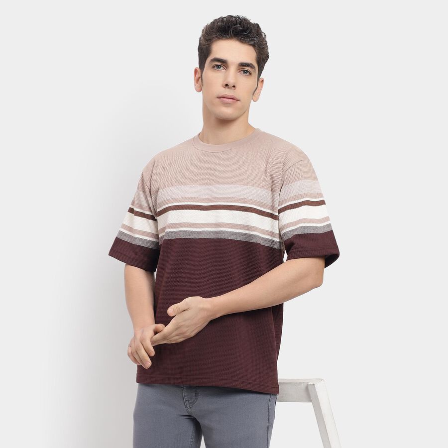 Men's Round Neck Half Sleeves T-Shirt , एक्रू मिश्रित, large