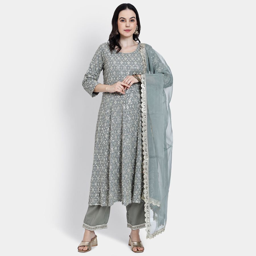 Ladies' Kurta Pyjama Set with Dupatta, हल्का ग्रे, large image number null