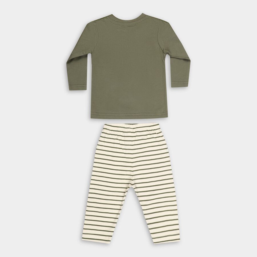 Infants' Olive Cotton Round Neck Solid Baba Suit, ओलिव, large image number null
