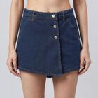 Women's Blue Regular Fit Frayed Hem Denim Shorts, Dark Blue, small