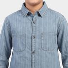 Boys' Blue Cotton Long Sleeve Collared Shirt, Mid Blue, small