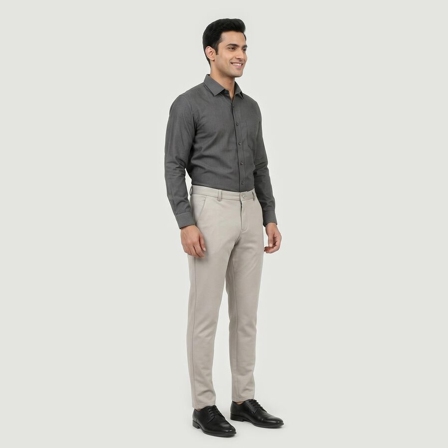 Men's Silver Slim Fit Flat-Front Trousers, सिल्वर, large