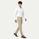 Men's Beige Slim Fit Flat-Front Casual Trousers, गहरा पीला, small