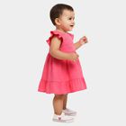 Infants' Pink Regular Fit Embroidered Flutter Sleeve Frock, गुलाबी, small