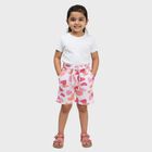 Girls' White Heart Print Elastic Waist Shorts, सफ़ेद, small