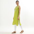 Women's Bright Lime Green Notch Neck Embroidered Kurta, हल्का हरा, small image number null
