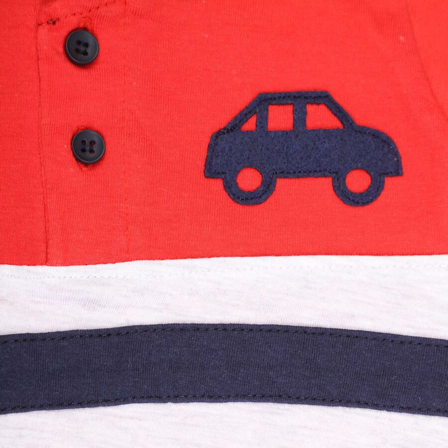 Infants Cotton Polo Style Baba Suit, Red, large image number null