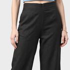 Women's Dark Grey Wide Leg Solid Trousers, गहरा ग्रे, small