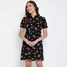 Printed A Line Dress, Black, small image number null