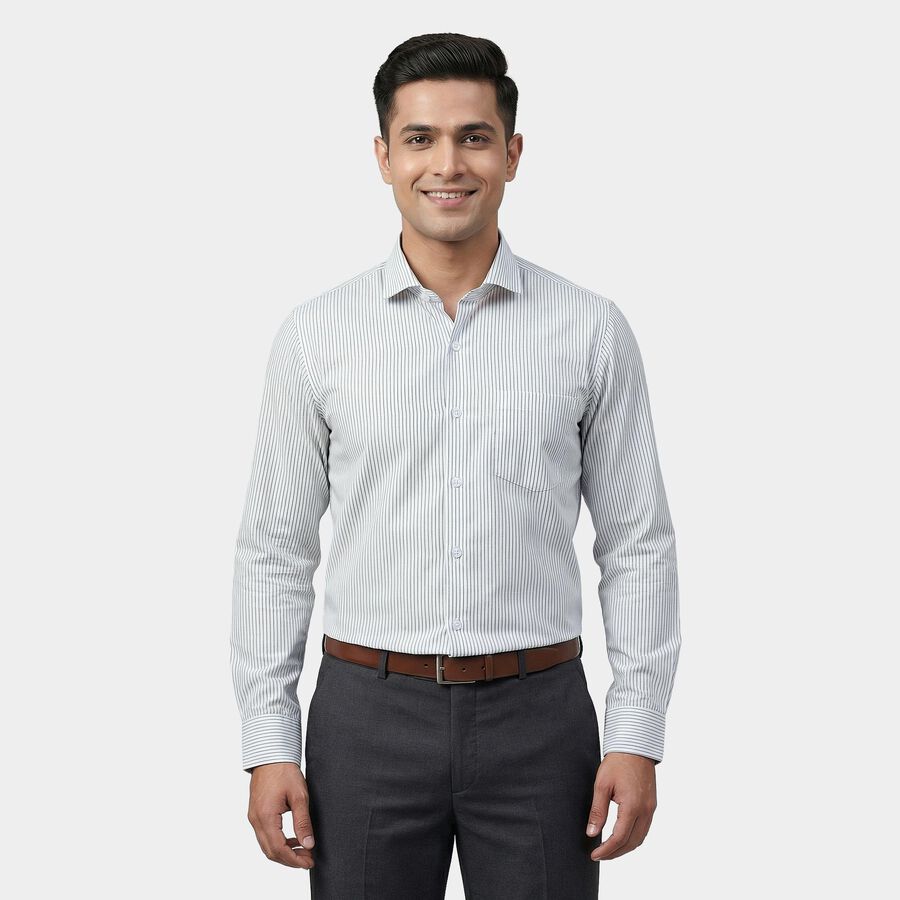 Men's White Cotton Full Sleeve Classic Collar Formal Shirt, White, large