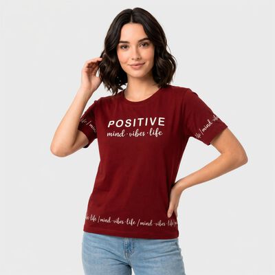 Women's Maroon Round Neck Regular T-Shirt