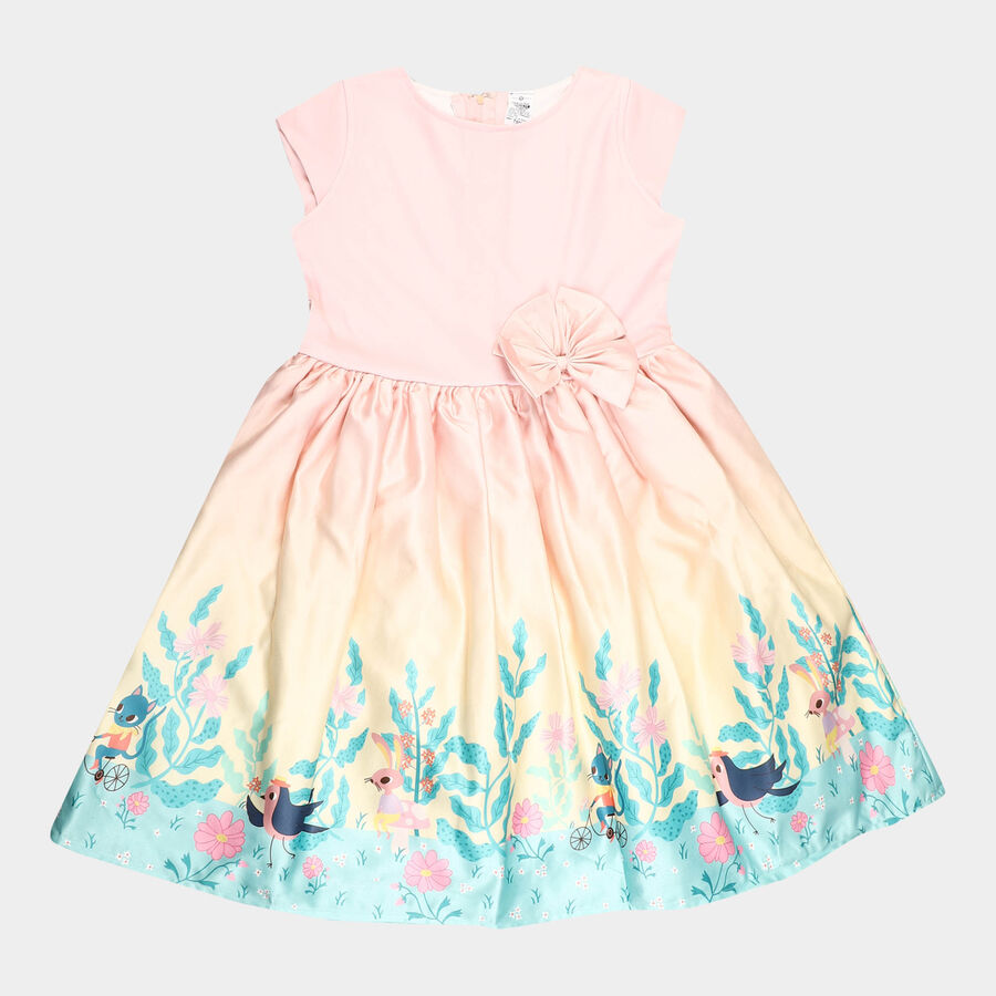 Girls All Over Print Frock, Peach, large image number null